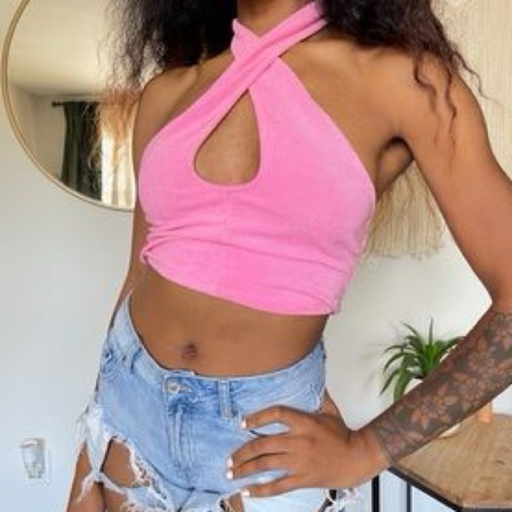 NWOT Juicy Couture Urban Outfitters pink terry cloth halter crop top